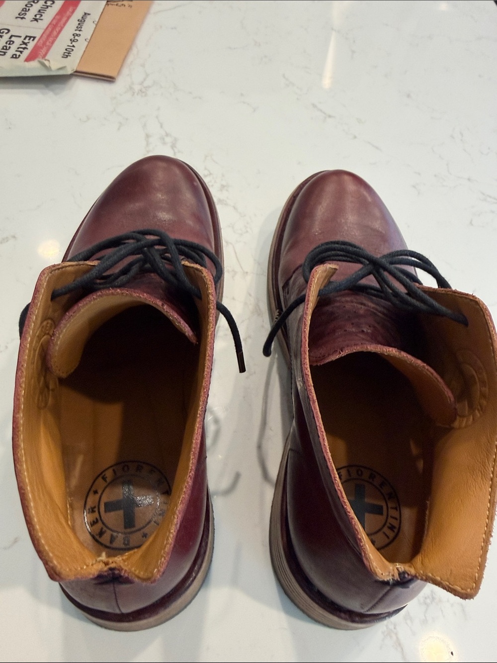 Fiorentini + Baker Burgundy Lace-Up Leather Ankle Boots with Black Laces